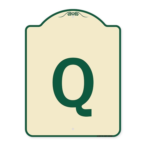 Designer Series Sign W/ Letter Q, Tan & Green Heavy-Gauge Aluminum Sign, 24" x 18", TG-1824-22932
